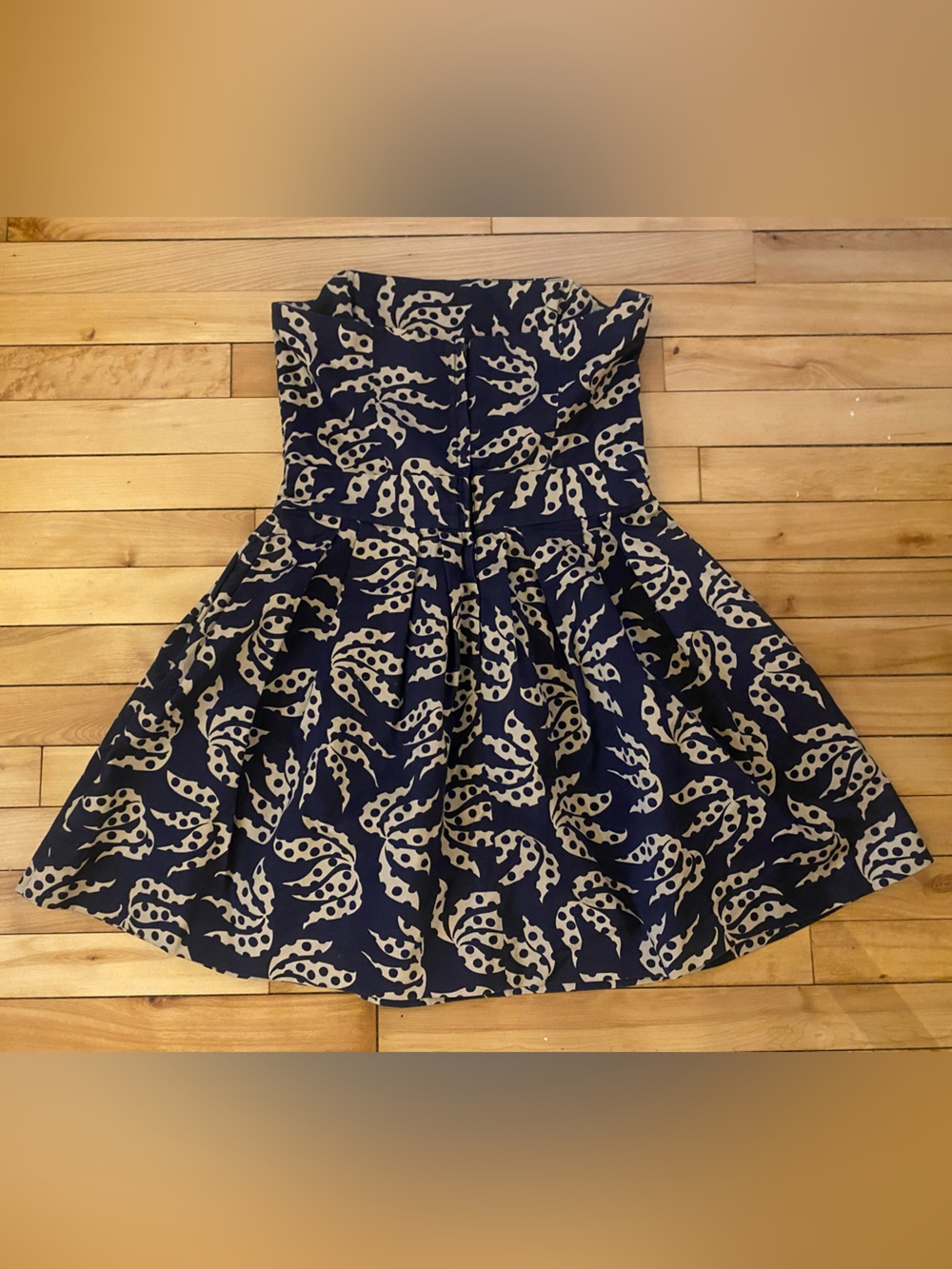 French Connection Navy and Cream Polka Dot Print Dress